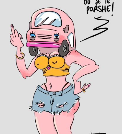 Femme avec une tête de voiture.